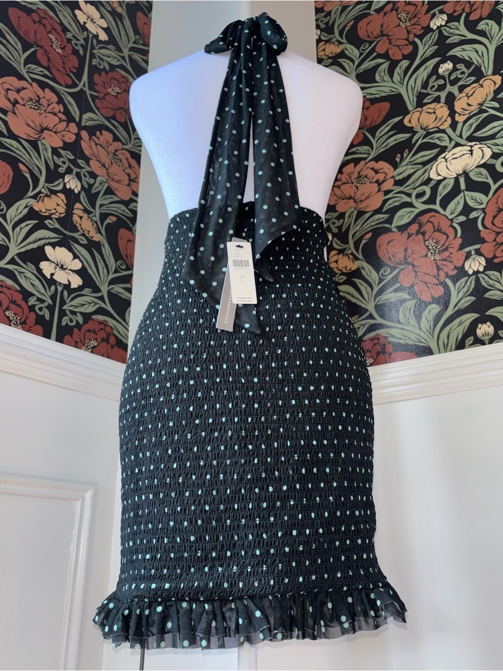NWT Anthropologie Smocked Halter Mini Dress Mint Polka Dot Coquette - Picture 12 of 15